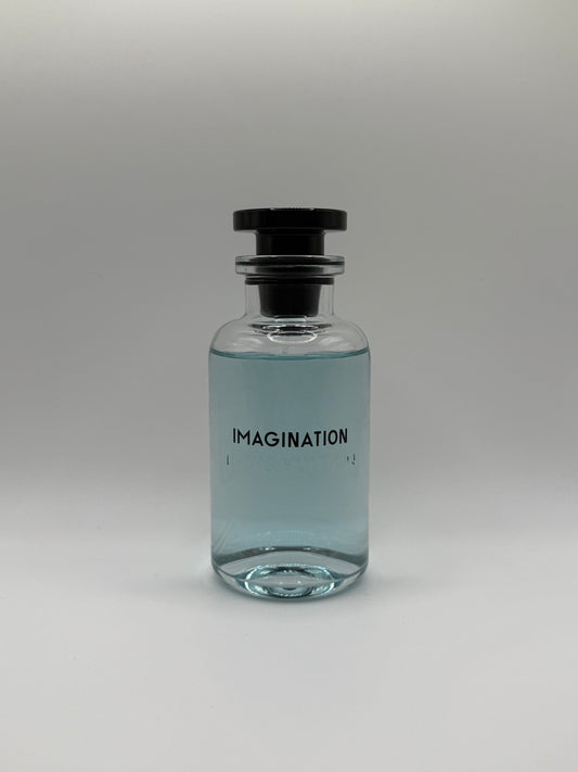 Louis Vuitton Imagination perfume bottle on white background
