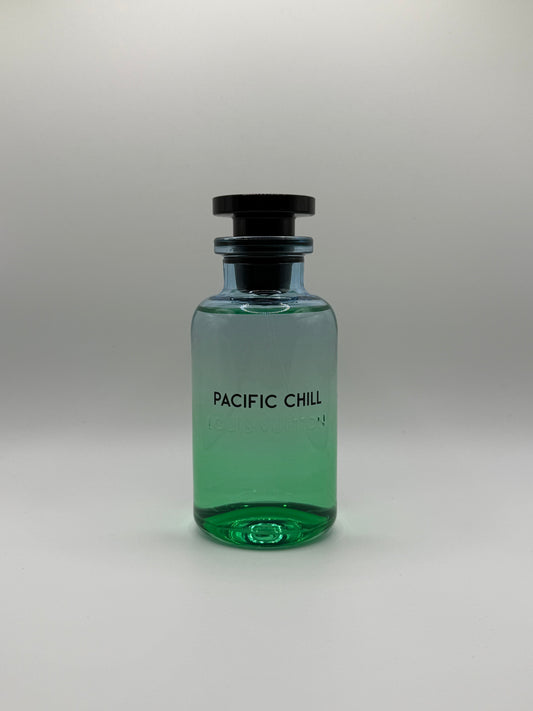 Louis Vuitton Pacific Chill perfume bottle with ocean blue and green ombré design

