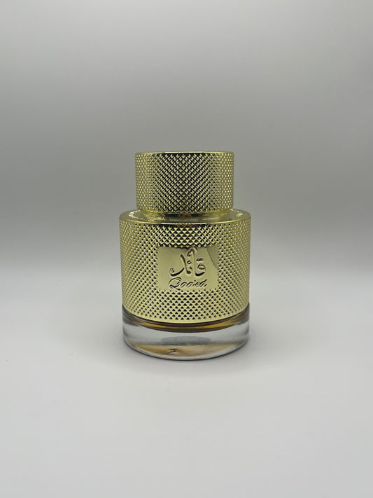 Qaa'ed fragrance decant – spicy oud scent with vanilla, amber, sandalwood, saffron, and leather.

