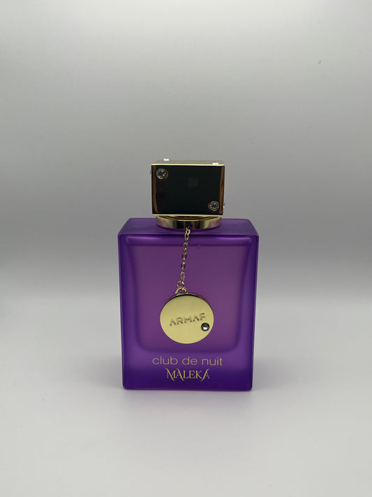 Club de Nuit Maleka by Armaf decant bottle – spicy floral women's fragrance with saffron, rose, vanilla, and oud.
